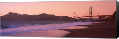Framed Beach and a suspension bridge at sunset, Baker Beach, Golden Gate Bridge, San Francisco, San Francisco County, California, USA Print