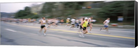 Framed Marathon runners on a road, Boston Marathon, Washington Street, Wellesley, Norfolk County, Massachusetts, USA Print