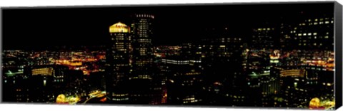 Framed High angle view of a city at night, Boston, Suffolk County, Massachusetts, USA Print