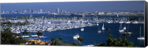 Framed Aerial view of boats moored at a harbor, San Diego, California, USA Print