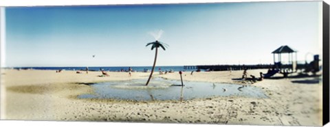 Framed Palm tree sprinkler on the beach, Coney Island, Brooklyn, New York City, New York State, USA Print