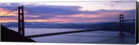 Framed Silhouette of a suspension bridge at dusk, Golden Gate Bridge, San Francisco, California Print