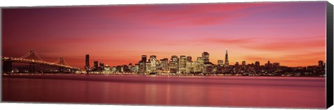 Framed Bay Bridge and San Francisco Skyline at Dusk (pink sky) Print