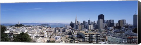 Framed High angle view of a city, Coit Tower, Telegraph Hill, Bay Bridge, San Francisco, California, USA Print