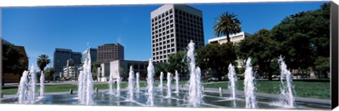 Framed Plaza De Cesar Chavez with Water Fountains, San Jose, California Print