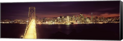 Framed Bay Bridge and San Francisco skyline at night, California Print