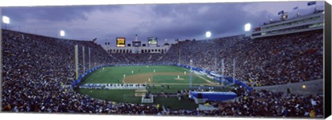 Framed Spectators watching baseball match, Los Angeles Dodgers, Los Angeles Memorial Coliseum, Los Angeles, California Print