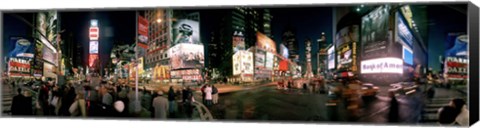 Framed 360 degree view of buildings lit up at night, Times Square, Manhattan, New York City, New York State, USA Print