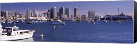 Framed Boats in the San Digeo Harbor Print