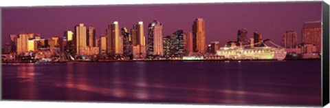 Framed San Diego Lit Up at Dusk Print