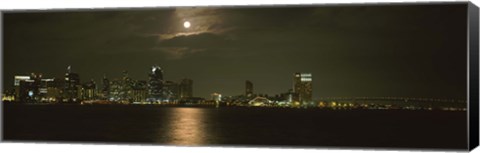 Framed Skyscrapers lit up at night, Coronado Bridge, San Diego, California, USA Print