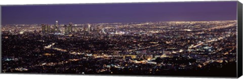 Framed Night View of Los Angeles, California with Purple Sky Print