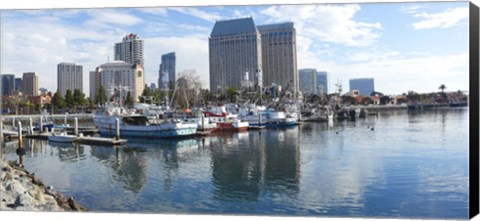 Framed Fishing boats docked at a marina, San Diego, California, USA Print