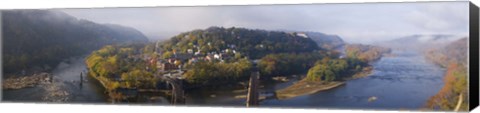 Framed Aerial view of an island, Harpers Ferry, Jefferson County, West Virginia, USA Print