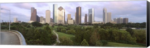 Framed Skyscrapers against cloudy sky, Houston, Texas Print