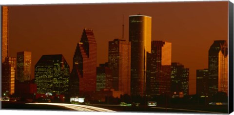 Framed Skyscrapers in a city at sunset, Houston, Texas, USA Print