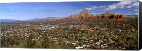 Framed City with rock formations in the background, Cathedral Rocks, Sedona, Coconino County, Arizona, USA Print