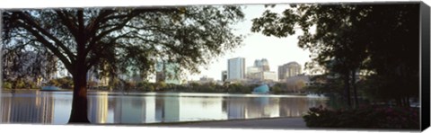 Framed Lake Eola, Orlando, Florida (black &amp; white) Print