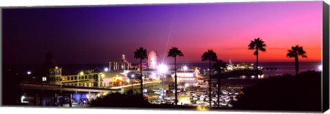 Framed Amusement park lit up at night, Santa Monica Beach, Santa Monica, Los Angeles County, California, USA Print