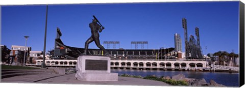 Framed Willie Mays statue in front of a baseball park, AT&amp;T Park, 24 Willie Mays Plaza, San Francisco, California Print