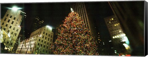 Framed Christmas tree lit up at night, Rockefeller Center, Manhattan, New York State Print