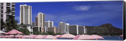 Framed Skyscrapers at the waterfront, Honolulu, Oahu, Hawaii, USA Print