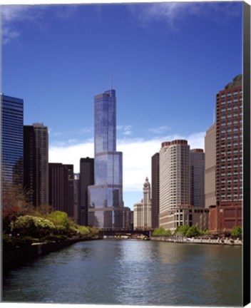 Framed Skyscraper in a city, Trump Tower, Chicago River, Chicago, Cook County, Illinois, USA Print
