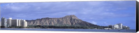 Framed Buildings with mountain range in the background, Diamond Head, Honolulu, Oahu, Hawaii, USA Print