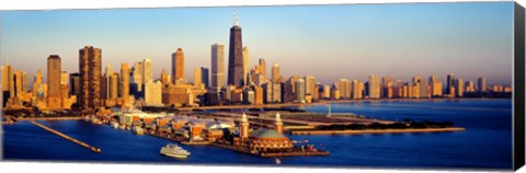 Framed Aerial view of a city, Navy Pier, Lake Michigan, Chicago, Cook County, Illinois, USA Print