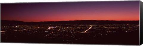 Framed City lit up at dusk (red sky), Silicon Valley, San Jose, California Print