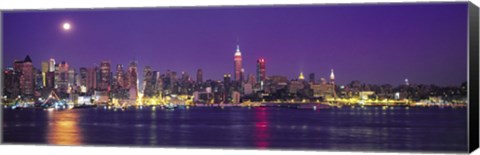 Framed New York Ciry Skyline At Night, Purple Sky Print