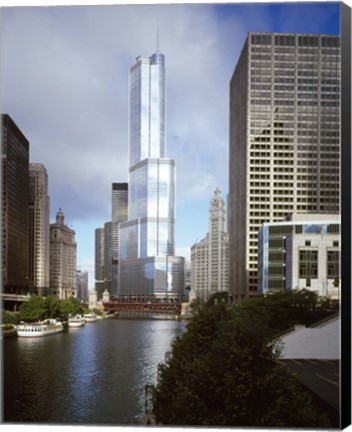 Framed Skyscrapers in a city, Trump Tower, Chicago River, Chicago, Cook County, Illinois, USA Print