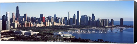 Framed Skyscrapers at the waterfront, Field Museum, Shedd Aquarium, Lake Michigan, Chicago, Cook County, Illinois, USA 2011 Print