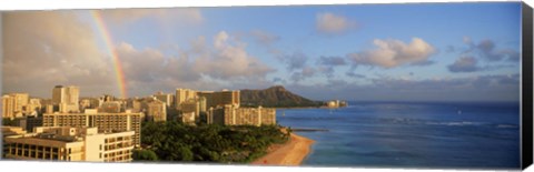 Framed Rainbow over the beach, Diamond Head, Waikiki Beach, Oahu, Honolulu, Hawaii, USA Print