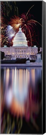 Framed Firework display over a government building at night, Capitol Building, Capitol Hill, Washington DC, USA Print