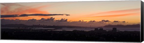 Framed City view at dusk, Emeryville, Oakland, San Francisco Bay, San Francisco, California, USA Print