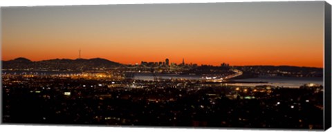 Framed City view at dusk, Oakland, San Francisco Bay, San Francisco, California, USA Print