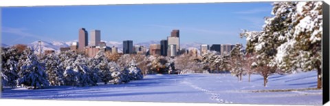 Framed Denver city in winter, Colorado Print