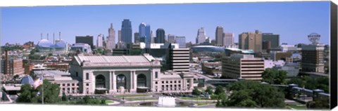 Framed Union Station with city skyline in background, Kansas City, Missouri, USA Print