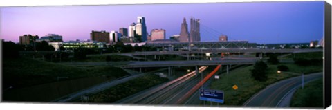 Framed Highway interchange and skyline at sunset, Kansas City, Missouri, USA Print