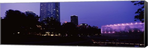 Framed Devon Tower and Crystal Bridge Tropical Conservatory at night, Oklahoma City, Oklahoma, USA Print