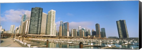 Framed Columbia Yacht Club with buildings in the background, Lake Point Tower, Chicago, Cook County, Illinois, USA Print