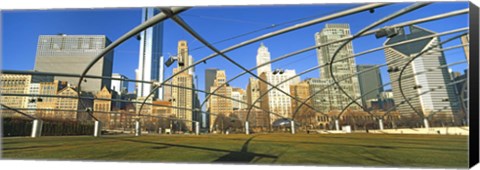 Framed Jay Pritzker Pavilion with city skyline in the background, Millennium Park, Chicago, Cook County, Illinois, USA Print