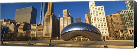 Framed Cloud Gate sculpture with buildings in the background, Millennium Park, Chicago, Cook County, Illinois, USA Print