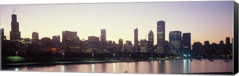 Framed City skyline with Lake Michigan and Lake Shore Drive in foreground at dusk, Chicago, Illinois, USA Print