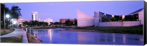 Framed Buildings at the waterfront, Arkansas River, Wichita, Kansas, USA Print