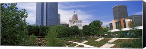 Framed Botanical garden with skyscrapers in the background, Myriad Botanical Gardens, Oklahoma City, Oklahoma, USA Print