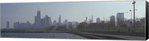 Framed Lakefront skyline at misty morning, Chicago, Cook County, Illinois, USA Print