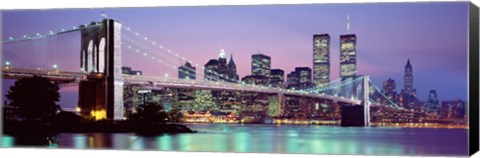 Framed Bridge at dusk, Brooklyn Bridge, East River, World Trade Center, Wall Street, Manhattan, New York City, New York State, USA Print