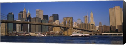 Framed Suspension bridge with skyscrapers in the background, Brooklyn Bridge, East River, Manhattan, New York City Print